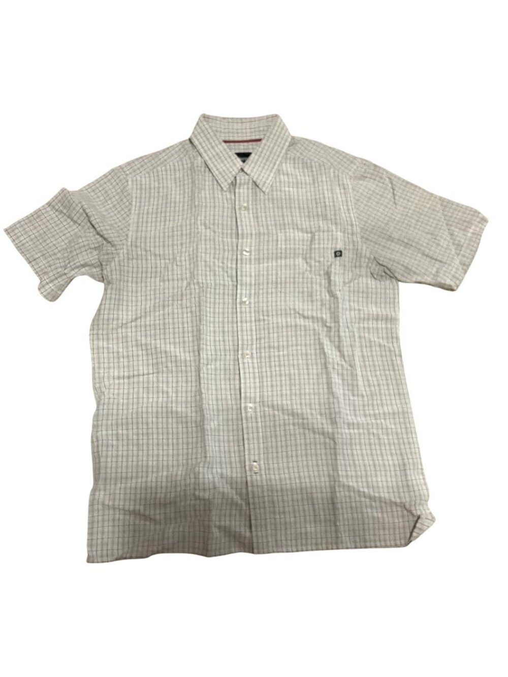 Marmot Short Sleeve Plaid Button-Down Shirt Size M Beige/Brown Hiking Outdoors